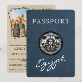 Navy Blue Egypt Passport Wedding Save the Date セーブザデート