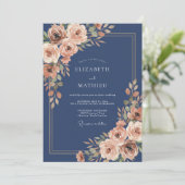 Navy Blue Elaborate Autumnal Wedding 招待状 (スタンド正面)