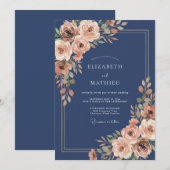 Navy Blue Elaborate Autumnal Wedding 招待状 (正面/裏面)