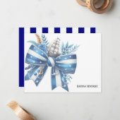 Navy Blue Elegant Big Bow Thank You Note Card ノートカード (正面/裏面インサイチュ)