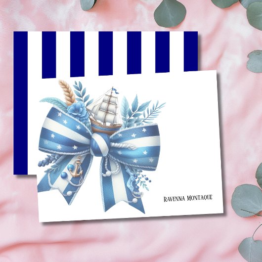 Navy Blue Elegant Big Bow Thank You Note Card ノートカード