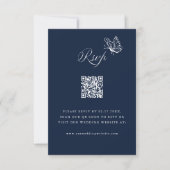 Navy Blue Elegant Calligraphy Wedding QR Code 出欠カード (正面)