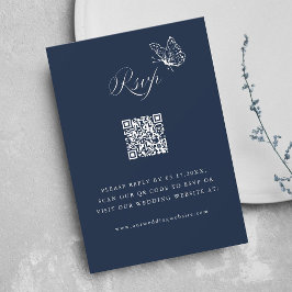Navy Blue Elegant Calligraphy Wedding QR Code 出欠カード
