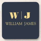 Navy Blue Elegant Professional Minimalist Monogram コースター (正面)