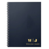 Navy Blue Elegant Professional Minimalist Monogram ノートブック (正面)