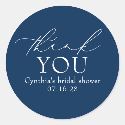 Navy Blue Elegant Script Modern Thank You  ラウンドシール (正面)