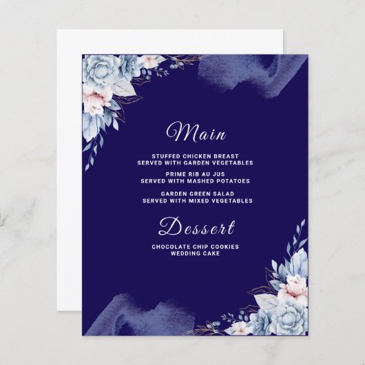 Navy blue elegant wedding Menu card (正面/裏面)