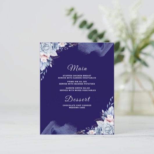 Navy blue elegant wedding Menu card (スタンド正面)