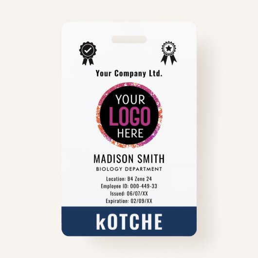 Navy Blue Employee Name Business Logo kotche バッジ (正面)