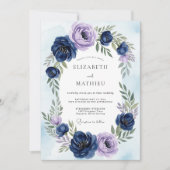 Navy Blue Ethereal Botanical Wedding 招待状 (正面)