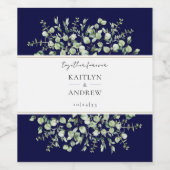 Navy Blue Eucalyptus Together Forever Wedding  ワインラベル (シングルラベル)