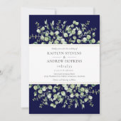 Navy Blue Eucalyptus  Wedding 招待状 (正面)
