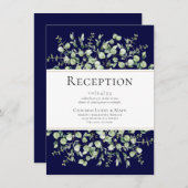 Navy Blue Eucalyptus Wedding Reception エンクロージャーカード (正面/裏面)