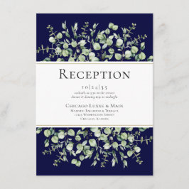 Navy Blue Eucalyptus Wedding Reception エンクロージャーカード