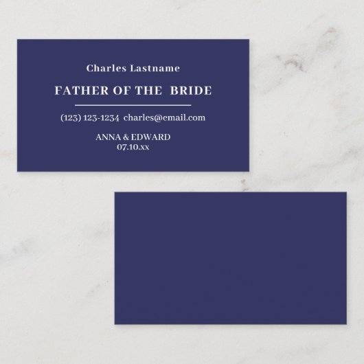 Navy Blue Father of the Bride Business Cards 名刺 (正面/裏面)