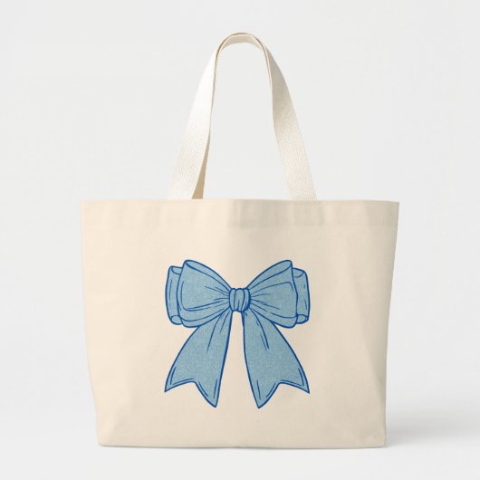 Navy + Blue Faux Glitter Bow ラージトートバッグ (正面)