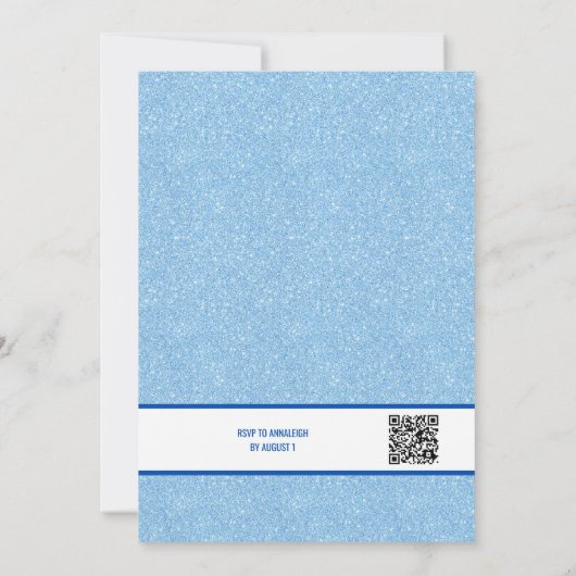Navy + Blue Faux Glitter Bow  招待状 (裏面)