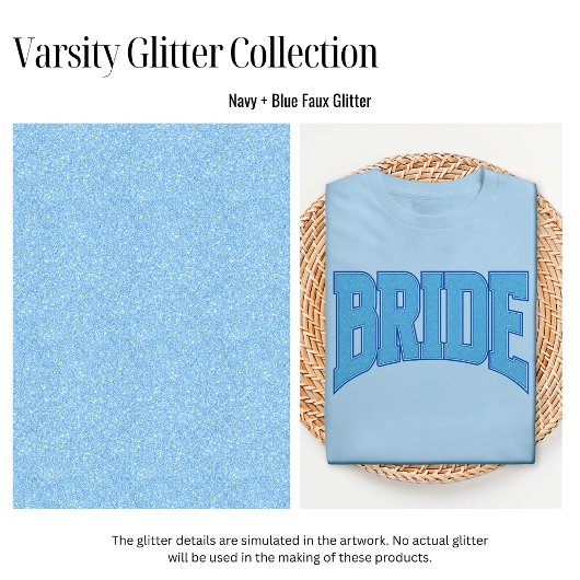 Navy + Blue Faux Glitter BRIDE Engagement Bridal Tシャツ