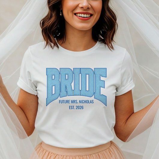 Navy + Blue Faux Glitter BRIDE Engagement Bridal Tシャツ