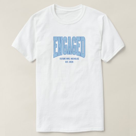 Navy + Blue Faux Glitter Varsity Engagement Bridal Tシャツ (デザイン正面)