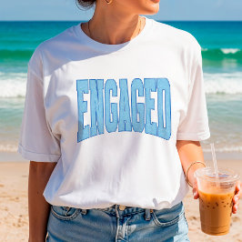 Navy + Blue Faux Glitter Varsity Engagement Bridal Tシャツ