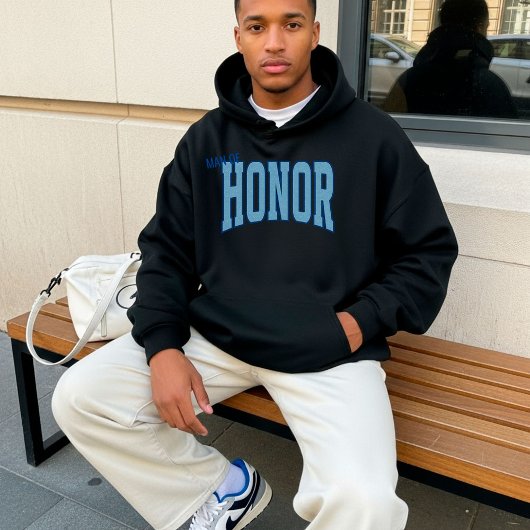 Navy + Blue Faux Glitter Varsity MAN OF HONOR Tシャツ