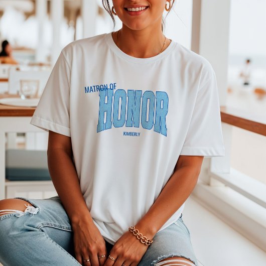 Navy + Blue Faux Glitter Varsity MATRON OF HONOR Tシャツ