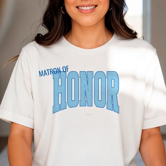 Navy + Blue Faux Glitter Varsity MATRON OF HONOR Tシャツ