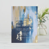 Navy Blue & Faux Gold Foil Bar Mitzvah 招待状 (スタンド正面)