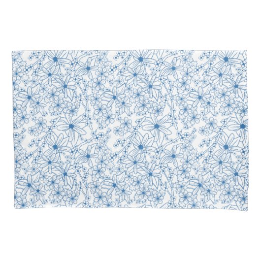 Navy Blue Floral Aesthetic Reversible 枕カバー (正面左)