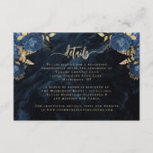 Navy Blue Floral Agate Gold Script Wedding Details エンクロージャーカード (正面)