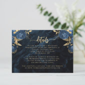 Navy Blue Floral Agate Gold Script Wedding Details エンクロージャーカード (スタンド正面)