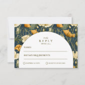 Navy Blue Floral Arch Elegant Wedding 出欠カード (正面)