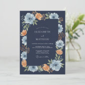 Navy Blue Floral Arch Romance Wedding 招待状 (スタンド正面)