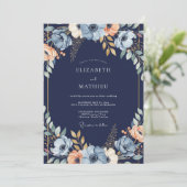 Navy Blue Floral Arch Wedding 招待状 (スタンド正面)