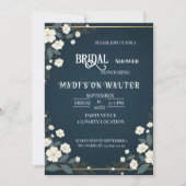 Navy Blue Floral Bridal Shower Invitation 招待状 (正面)