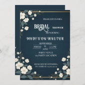 Navy Blue Floral Bridal Shower Invitation 招待状 (正面/裏面)