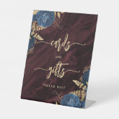Navy Blue Floral Burgundy Wedding Cards Gifts 台座サイン (正面)