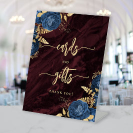 Navy Blue Floral Burgundy Wedding Cards Gifts 台座サイン