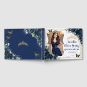 Navy Blue Floral Butterflies QUINCEAÑERA 16 Photo ゲストブック (全面)