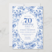 Navy Blue Floral Chic 70th Birthday Invitation 招待状 (正面)