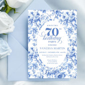 Navy Blue Floral Chic 70th Birthday Invitation 招待状