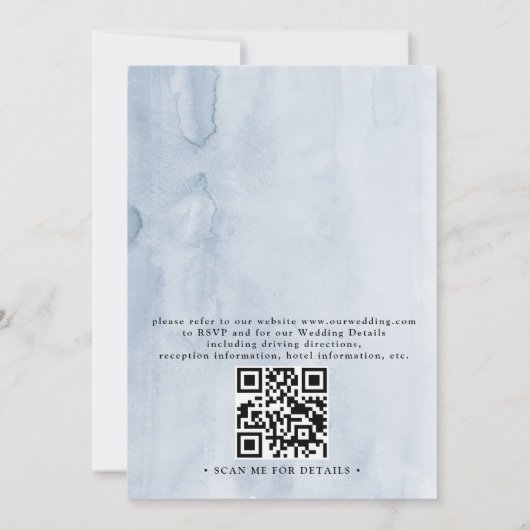 Navy Blue Floral Dusty Budget QR Code Wedding 招待状 (裏面)