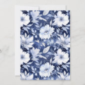 Navy Blue Floral Elegant White Flower Luxury 招待状 (裏面)