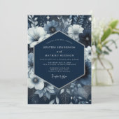 Navy Blue Floral Enchantment Wedding 招待状 (スタンド正面)
