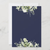 Navy Blue Floral Greenery String Lights Wedding セーブザデート (裏面)