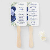 Navy Blue Floral Greenery Wedding Program ハンドファン (正面&裏面)