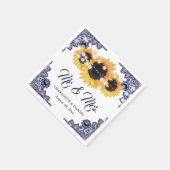 Navy Blue Floral Lace Sunflower Wedding スタンダードカクテルナプキン (角)