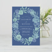Navy Blue Floral Laurel Wedding 招待状 (スタンド正面)