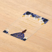 Navy Blue Floral Princess Quinceañera アクリル招待状 (レイダウン)